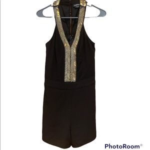 BLACK BEBE ROMPER WITH GOLD BEADWORK! Size XS